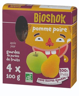 Bioshok Gourde dessert pomme - poire bio pack 4*100g - 1590